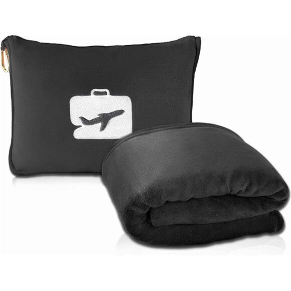 Travel Blanket and Pillow - Premium Soft 2 in 1 Airplane Blanket - Picture 1 of 6